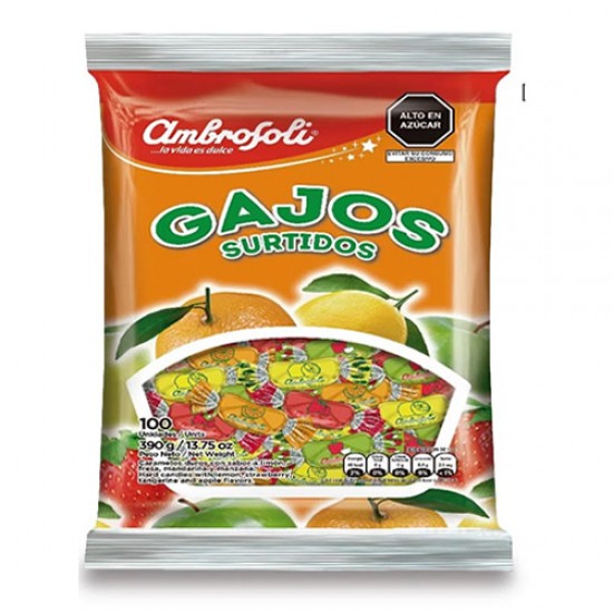 AMBROSOLI "GAJOS" - HARD CANDIES ASSORTED FRUIT FLAVORED , BAG  X 100 UNIT