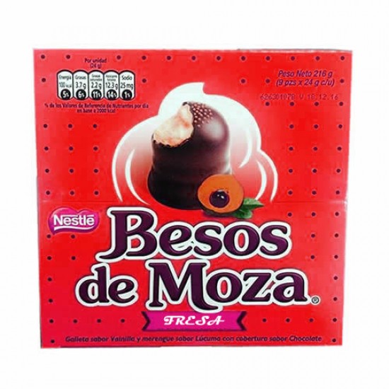 BESOS DE MOZA - PERUVIAN CHOCOLATE BONBONS STUFFED OF STRAWBERRY FLAVORED CREAM  , BOX OF 9 UNITS