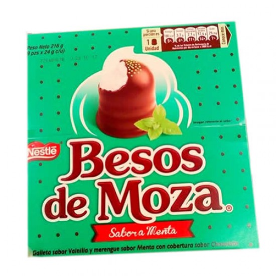 BESOS DE MOZA - PERUVIAN CHOCOLATE BONBONS STUFFED OF MINT FLAVORED CREAM  , BOX OF 9 UNITS