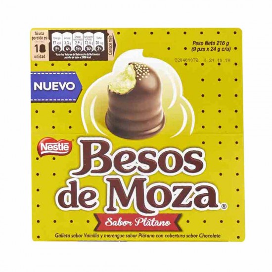 BESOS DE MOZA - CHOCOLATE BONBONS STUFFED OF BANANA FLAVORED CREAM  , BOX OF 9 UNITS
