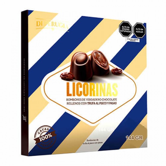 DI PERUGIA LICORINAS - CHOCOLATE TRUFFLE'S BONBON  FILLED WITH LIQUEUR PISCO AND RAISINS, BOX OF 12 UNITS