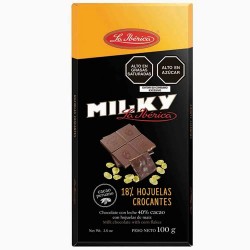 LA IBERICA MILKY - MILK CHOCOLATE WITH CORN FLAKES , 40% CACAO - TABLET  X 100 GR