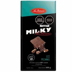 LA IBERICA MILKY - MILK CHOCOLATE WITH PECANS , 40% CACAO - TABLET  X 100 GR