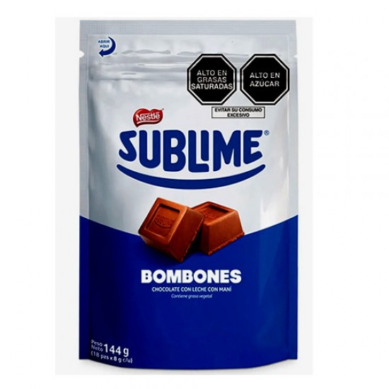 SUBLIME- PERUVIAN CHOCOLATE BONBONS WITH PEANUT, BAG X 18 UNITS