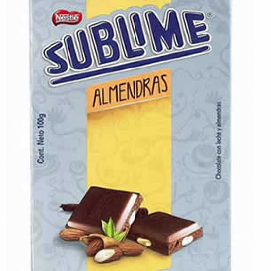 SUBLIME ALMONDS - TABLET OF MILK CHOCOLATE & WHOLE ALMONDS, PERU - BAR  X 100 GR