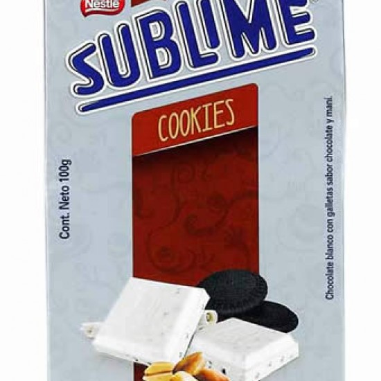 SUBLIME COOKIES - TABLET OF WHITE CHOCOLATE WITH COOKIES FLAVOR CHOCOLATE & PEANUT - BAR X 100 GR