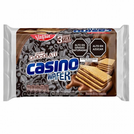 CASINO WAFER -  OBLEA FILLED CHOCOLATE CREAM, BAG X 6 UNITS