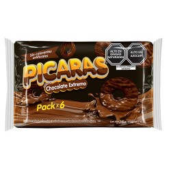 PICARAS EXTREME - COOKIES FILLED WITH CHOCOLATE, BAG X 6 PACKETS