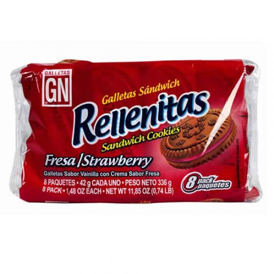 RELLENITAS - COOKIES FILLED WITH STRAWBERRY CREAM PERU, BAG X 8 PACKETS